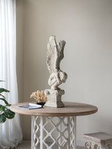 Round Wooden Dining Table With Ornate Cut Out Base - Brown / Antique White