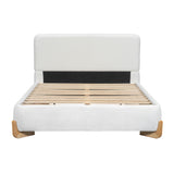 Elegant Boucle Upholstered Bed With Solid Wood Feet