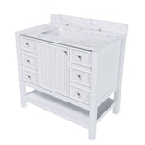 37" Bathroom Vanity, Multi Functional Cabinet With Doors And Drawers, Frame, Single Faucet Hole - White