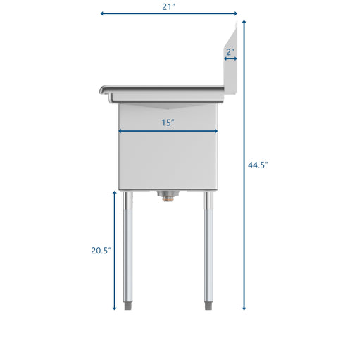 45 in. One Compartment Stainless Steel Commercial Sink with Drainboards, Bowl Size 15"x 15"x 12" SA151512-15B3.