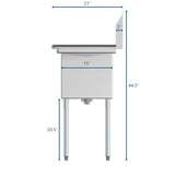 45 in. One Compartment Stainless Steel Commercial Sink with Drainboards, Bowl Size 15"x 15"x 12" SA151512-15B3.