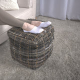 Koki - Handcrafted Fabric Pouf Recycled Denim And Paper Chindi - Khaki