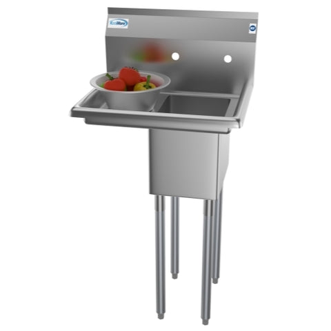 23 in. One Compartment Stainless Steel Commercial Sink with Drainboard, Bowl Size 10" x 14" x 10" SA101410-10L3.