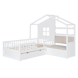 House Bed With Sofa, Kids Platform Bed With 2 Drawers And Storage Shelf