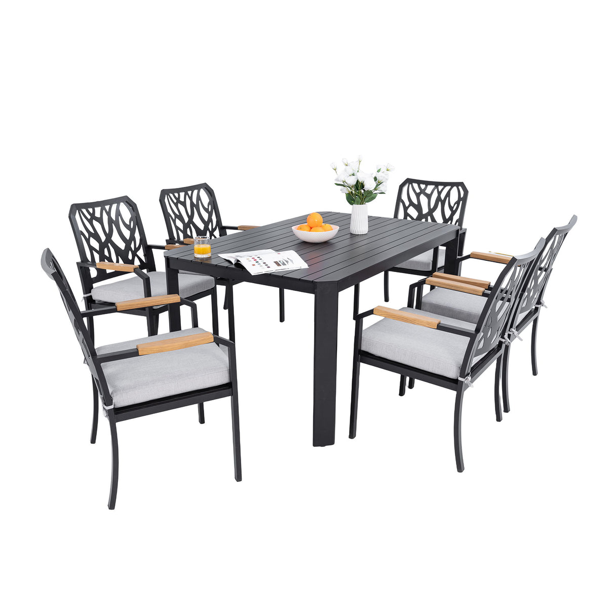 Outdoor Patio Furniture Dining Set With Sunbrella Fabric, Rectangular Table With Umbrella Hole