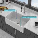 Apron-Front Reversible Single Bowl Kitchen Sink With Accessories - White