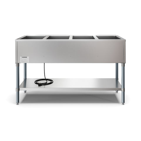 Four Pan Open Well Electric Steam Table with Undershelf, KM-OWS-4.