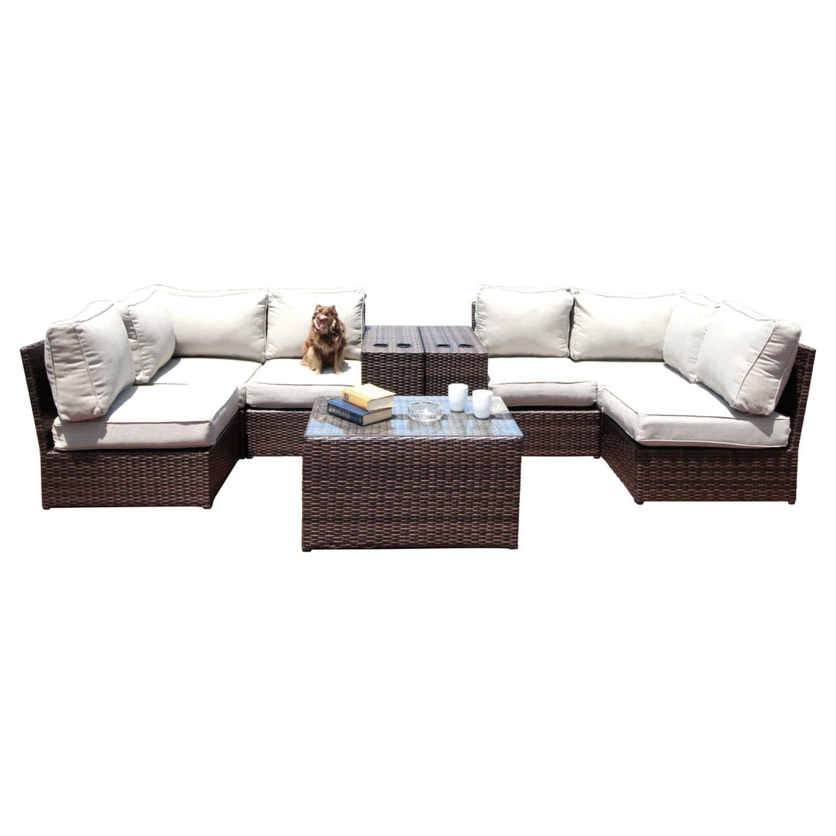 Comfortable Modern Patio Rattan Sectional Set With Cushions