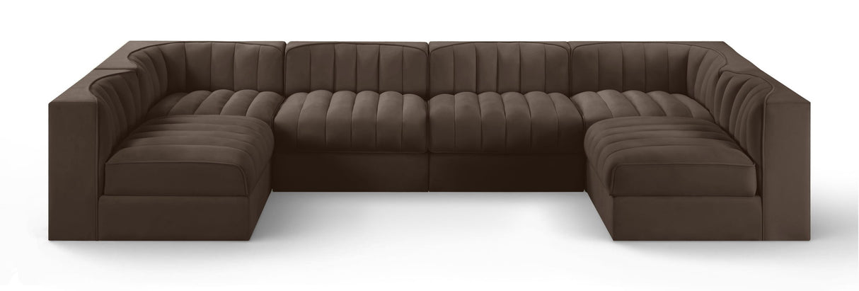 Rummi - Armless Velvet Performance Fabric Upholstered 6 Piece Modular Sectional