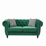 Chesterfield Velvet Fabric Sofa With Roll Armrest And Nailhead, Mid Century 2 Seater Couch