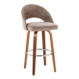 Renee - Upholstered Fixed-Height Barstool (Set of 2) - Walnut Wood, Chrome Metal