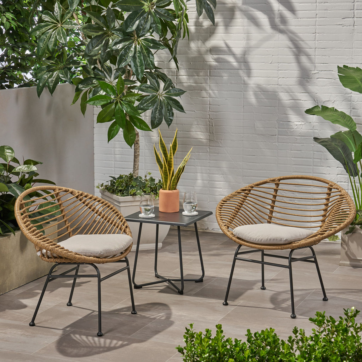 Cordella - Outdoor Woven Wicker Chairs With Cushions, (Set of 2)