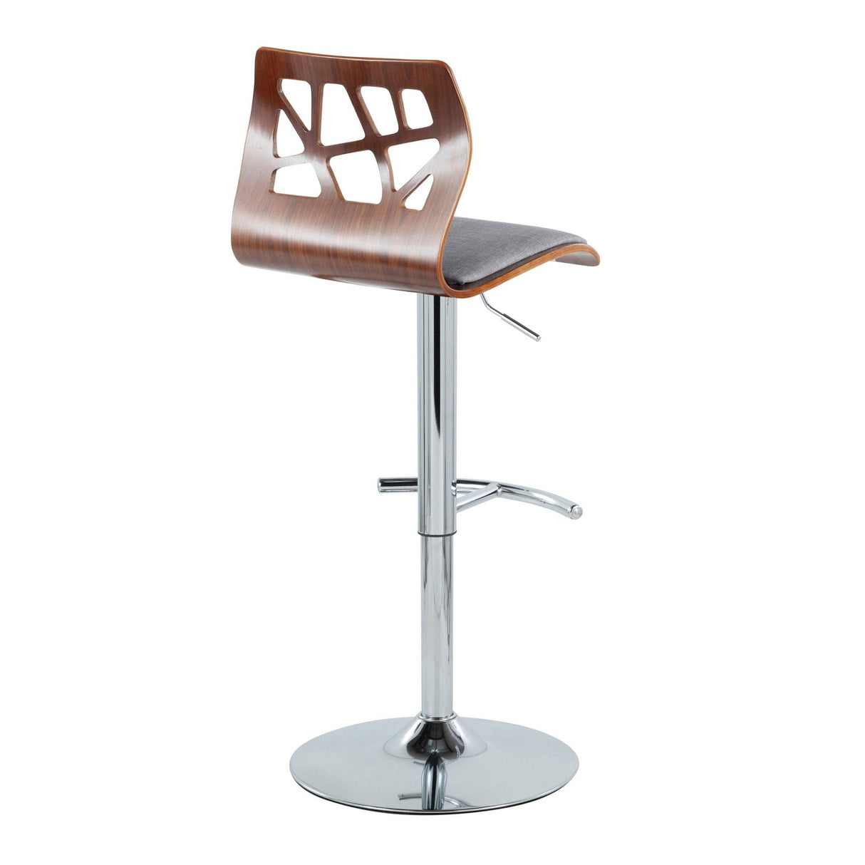 Folia - Adjustable Swivel Barstool (Set of 2) - Chrome Metal And Walnut Back