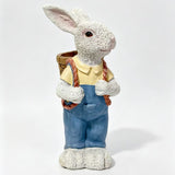 Simulated Couple Rabbit Statue Flower Pot Ornament, Resin Garden Sculpture Decor - Blue / White