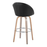 Matisse - 30" Highback Fixed-Height Barstool With Swivel And Round Chrome Metal Footrest (Set of 2) - Light Gray Wood