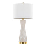 Gemma - Brush Ceramic Table Lamp (Set of 2) - Gold Metal, White Ceramic, White Linen