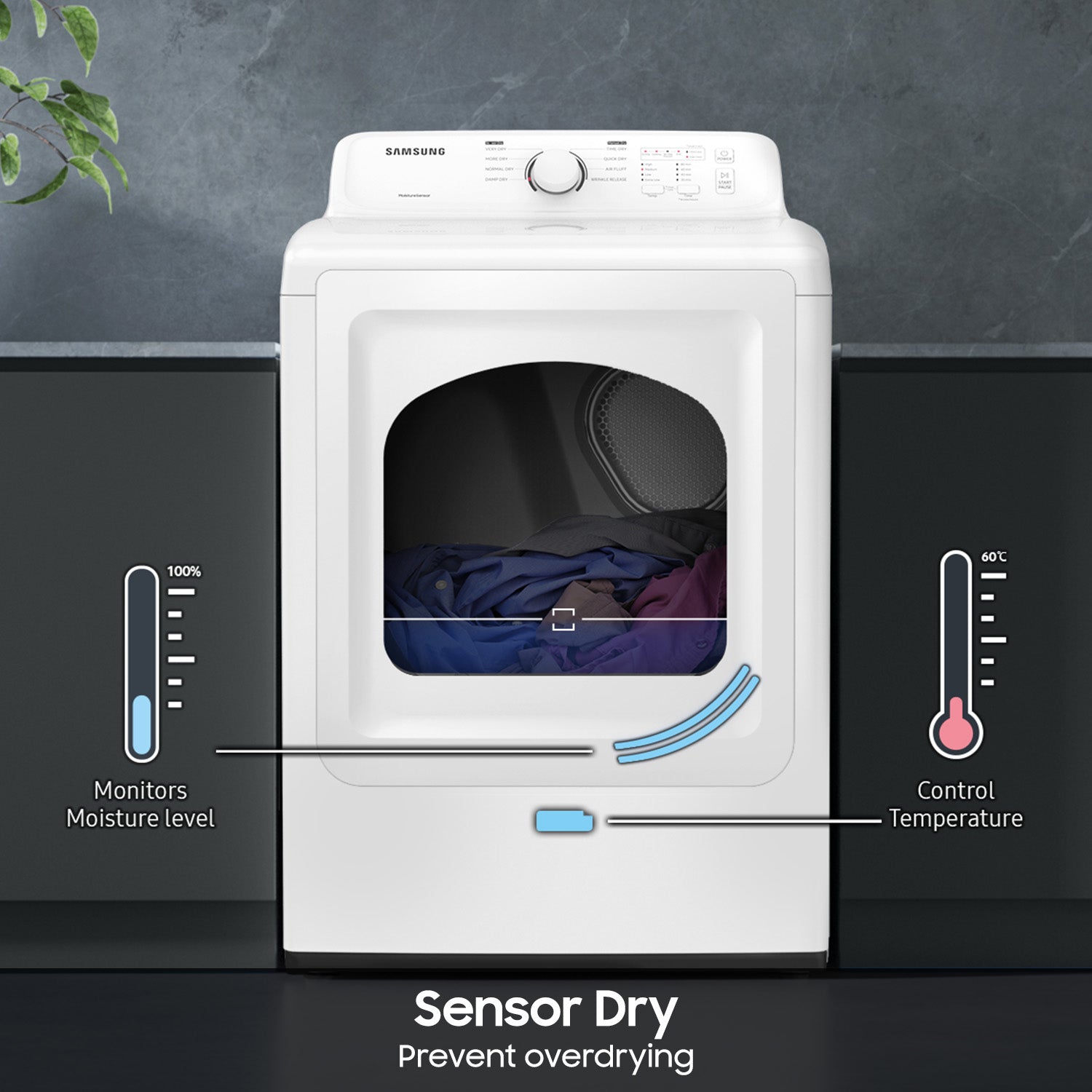 7.2 cu. ft. Electric Dryer with Sensor Dry and 8 Drying Cycles in White - (DVE41A3000W)