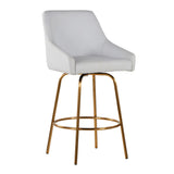 Hannah - Transitional Fixed-Height Swivel Counter Stool (Set of 2) - White Faux Leather, With Gold Metal Legs And Footrest With Gold Handle Accent