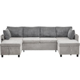 Sectional Sofa Bed With Pull Out Sleeper, USB Ports, Cup Holders