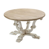 Round Wooden Coffee Table With Distressed Scrollwork Legs - Multicolor