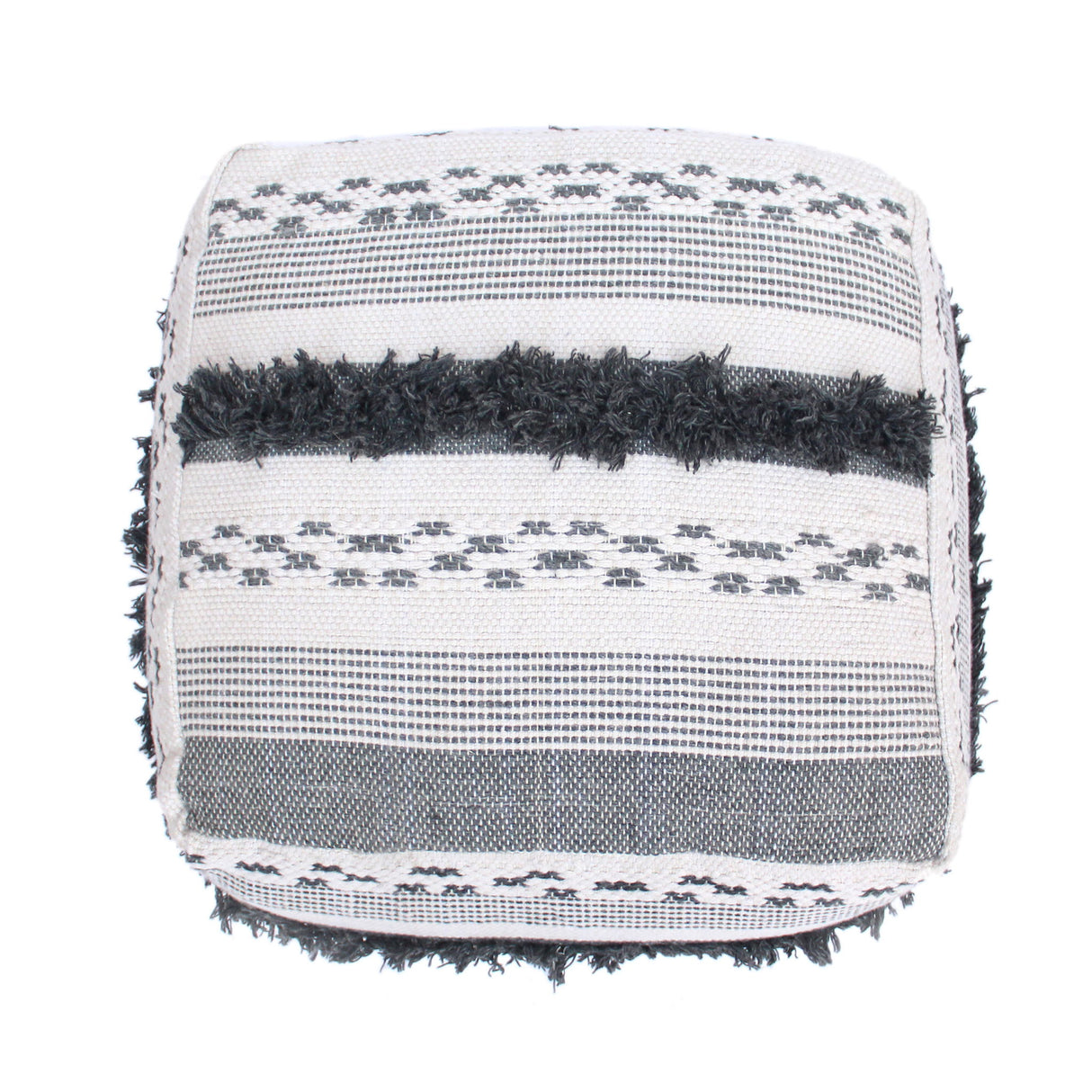 Karim - Faux Yarn Large Pouf, Durable - Ivory / Gray