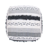 Karim - Faux Yarn Large Pouf, Durable - Ivory / Gray