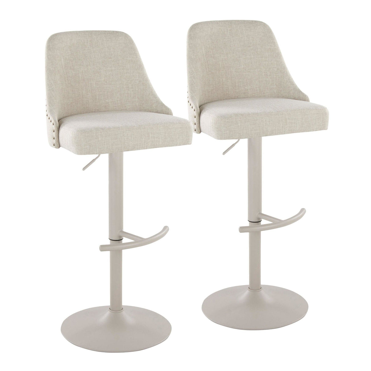 Studded - Marcel Adjustable Barstool (Set of 2) - Pearl Grey Metal