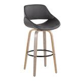 Fabrizzi - 30" Fixed-Height Barstool With Swivel And Round Black Metal Footrest (Set of 2) - Light Gray Wood