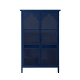 2 Doors Metal Storage Cabinet Display Cabinet With Glass Doors Metal Kitchen Sideboard Buffet Cabinet Glass Storage Cabinet For Dining Room Living Room Bedroom - Dark Blue