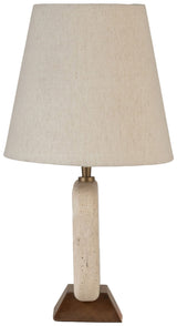 Solis - 14" Genuine Marble And Mango Wood Base With Linen Textured Fabric Shade Table Lamp