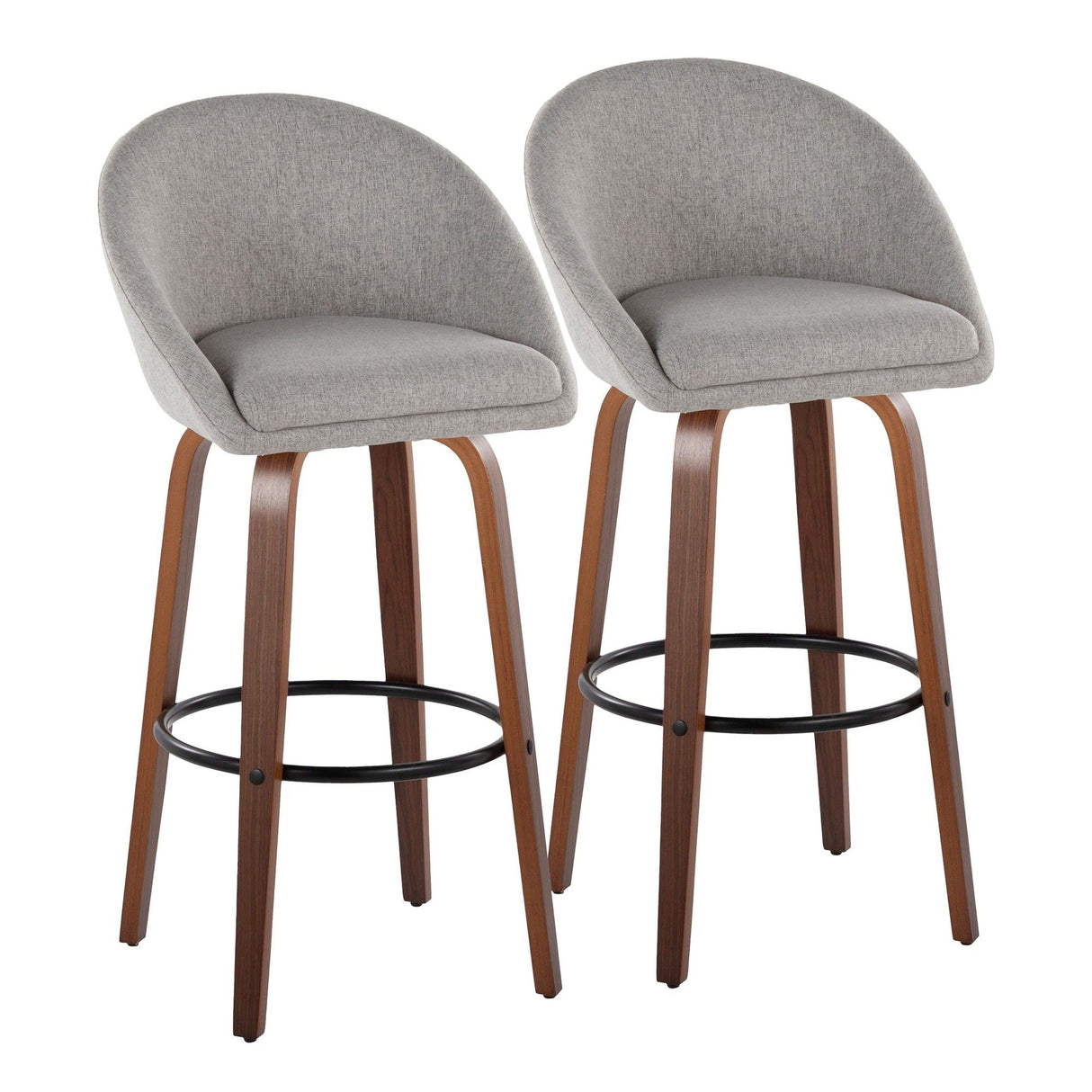 Matisse - 30" Highback Fixed-Height Barstool With Round Black Metal Footrest (Set of 2) - Walnut Wood