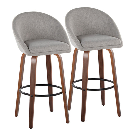 Matisse - 30" Highback Fixed-Height Barstool With Round Black Metal Footrest (Set of 2) - Walnut Wood