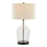 Botella - 28" Glass Table Lamp (Set of 2) - Clear Dimpled Glass And Oil Bronze Metal With Natural Linen Shade And Built-In USB Port from Grandview Gallery