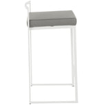 Fuji - 26" Stackable Counter Stool (Set of 3) - White Metal With Gray Faux Leather Cushion