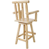Rustic Bar Stool, Fir Wood Construction, Wide Armrest