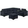 Contemporary L-Shaped Sectional Set With USB Console & Ottoman
