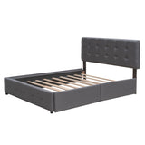 Upholstered Platform Bed With Classic Headboard And Drawers, No Box Spring Needed