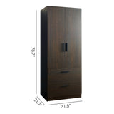 Brook - 2 Door Wood Closet With 2 Drawers And Hanging Bars - Dark Brown
