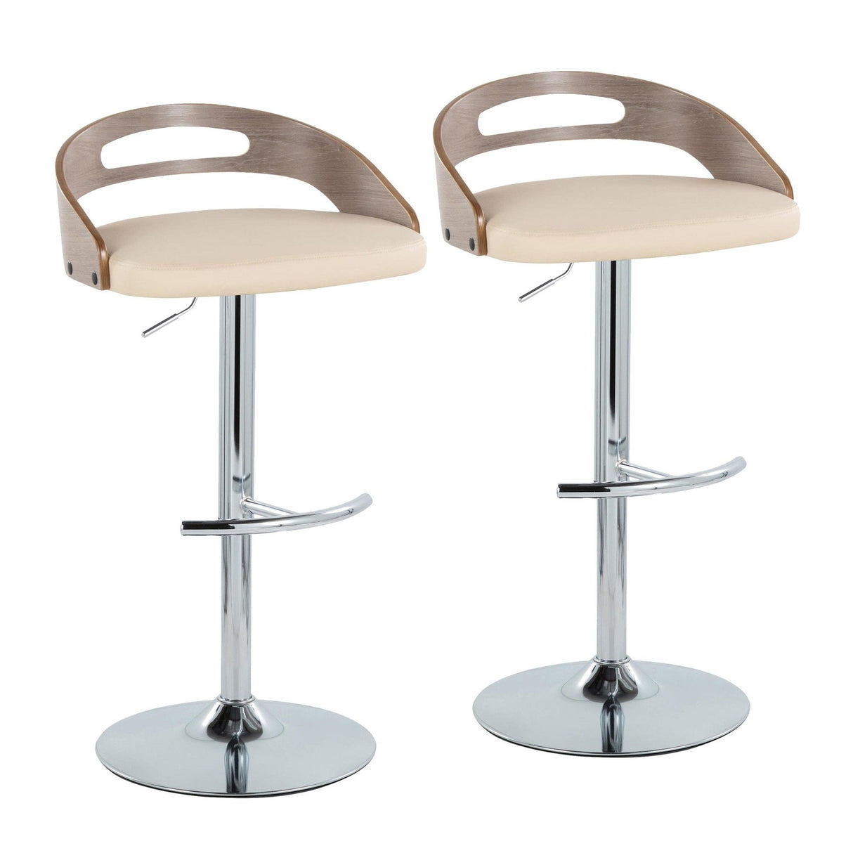 Cassis - Adjustable Swivel Barstool (Set of 2) - Chrome Metal Frame And Light Gray Wood