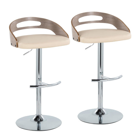 Cassis - Adjustable Swivel Barstool (Set of 2) - Chrome Metal Frame And Light Gray Wood