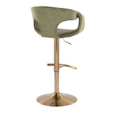 Curvo - Adjustable Barstool With Rounded T Footrest (Set of 2) - Gold Metal And Green Fabric
