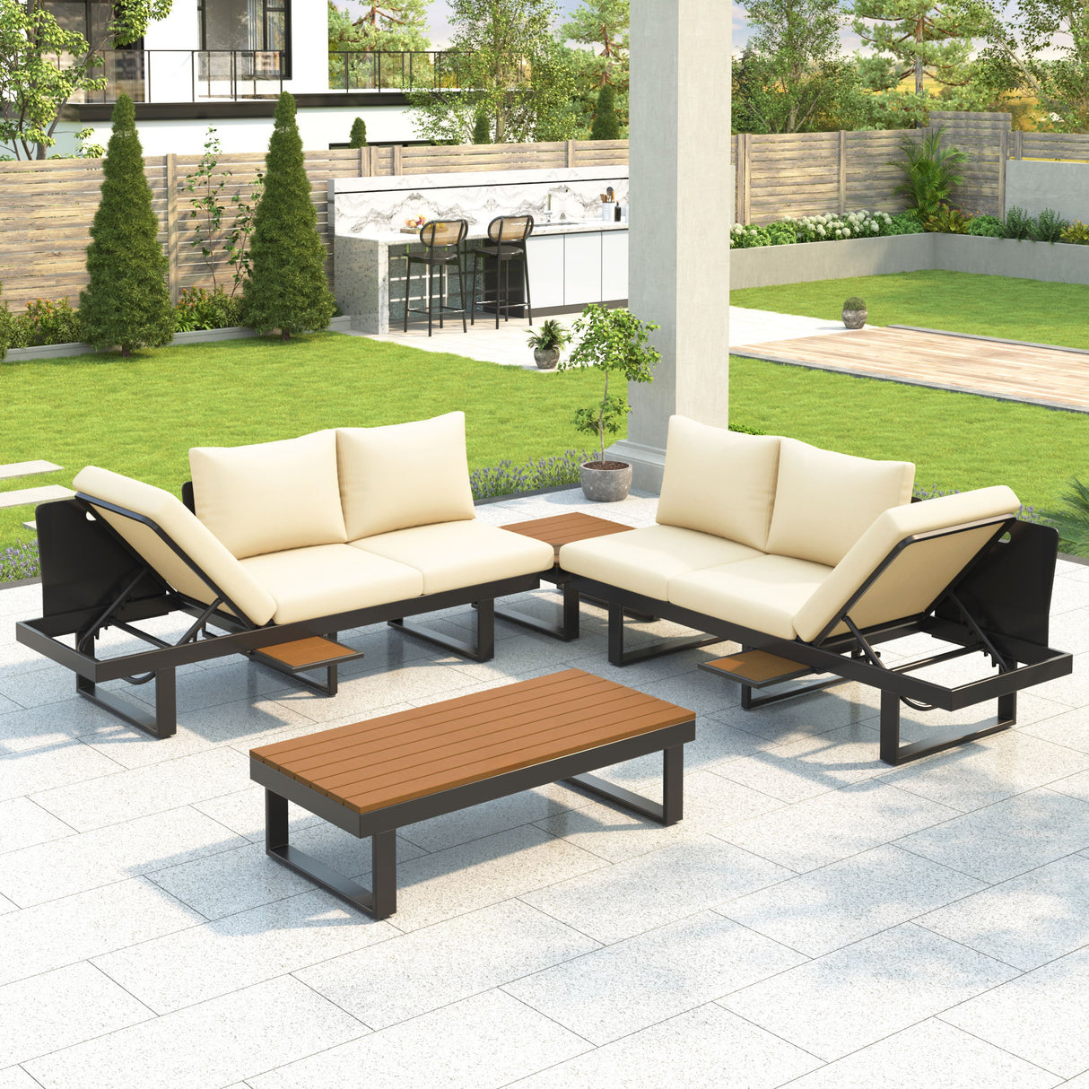 Outdoor Sectional Sofa Set With Adjustable Reclining Seats