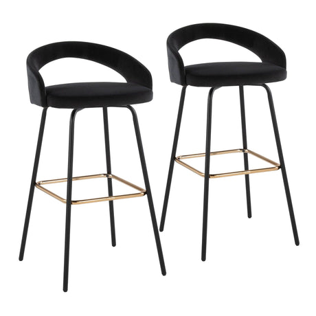 Grotto - Upholstered Fixed-Height Barstool - Black Metal
