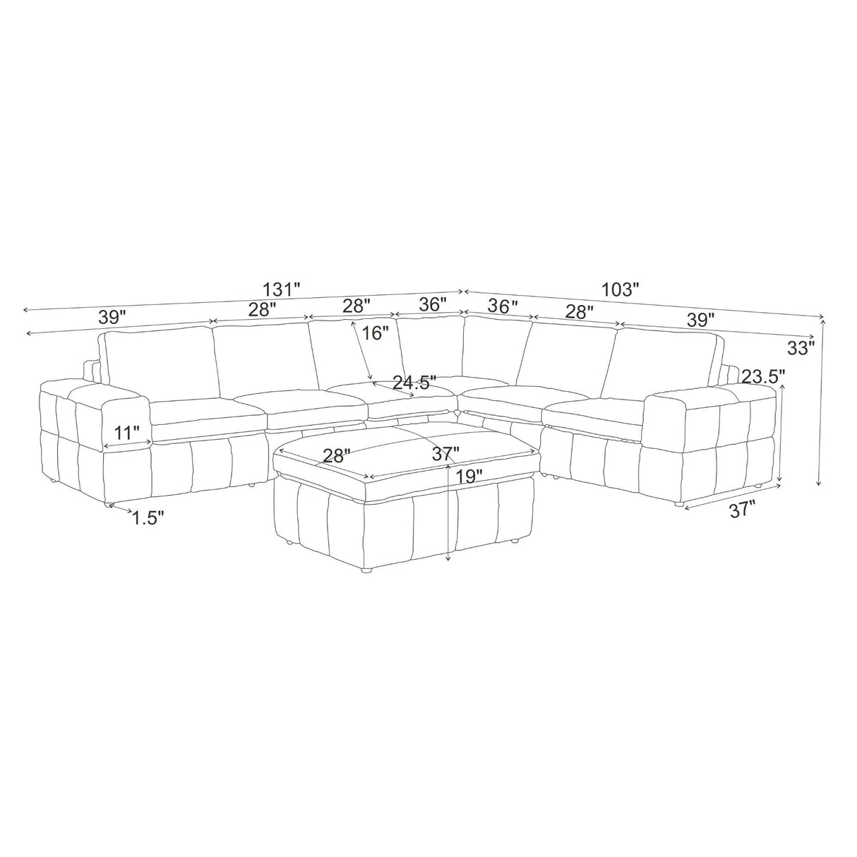 Large Square Arms Modular Sectional