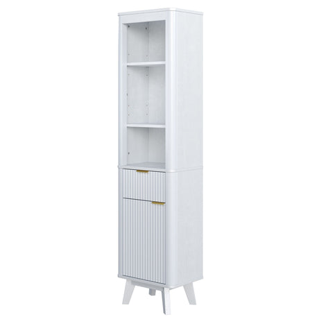 Tall Bathroom Storage Cabinet With Adjustable Shelves And 1 Drawer & Door