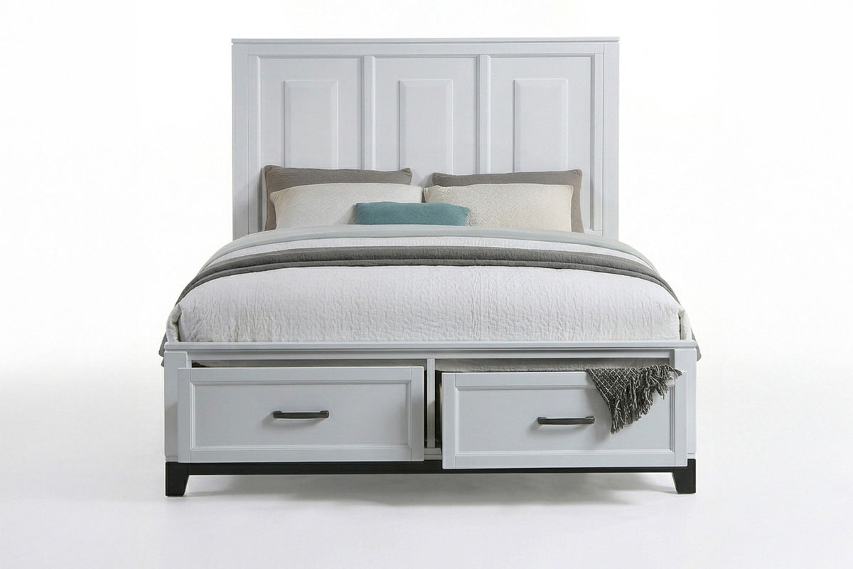 3 Piece Bedroom Furniture Panel Headboard White Queen Size Bed W Underbed Drawers Nightstands Chest Gray