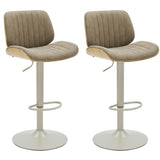 Brock - Adjustable Swivel Curved Back Wood Bar Stool With Faux Leather Seat