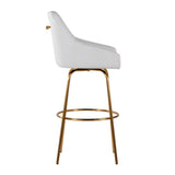 Hannah - Transitional Fixed-Height Swivel Barstool (Set of 2) - Gold Metal, White Faux Leather, And Gold Metal With Rounded Gold Metal Footrest