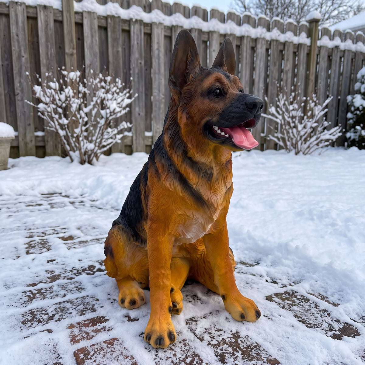 Realistic German Shepherd Statue, Weather Resistant Outdoor Garden Sculpture - Brown / Black
