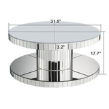 Luxury Double Tier Round Mirror Coffee & End Table With Fluted Glass Modern Sofa Side Table - Silver / Glass